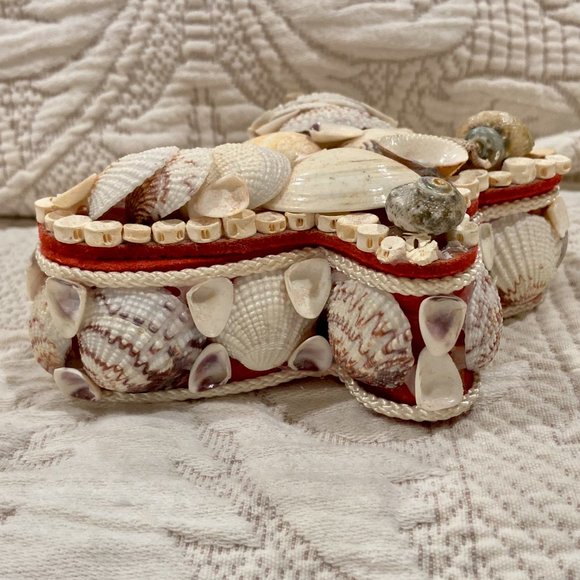 N7-Vintage Beach Sea Shell Butterfly Trinket Box - Picture 3 of 8